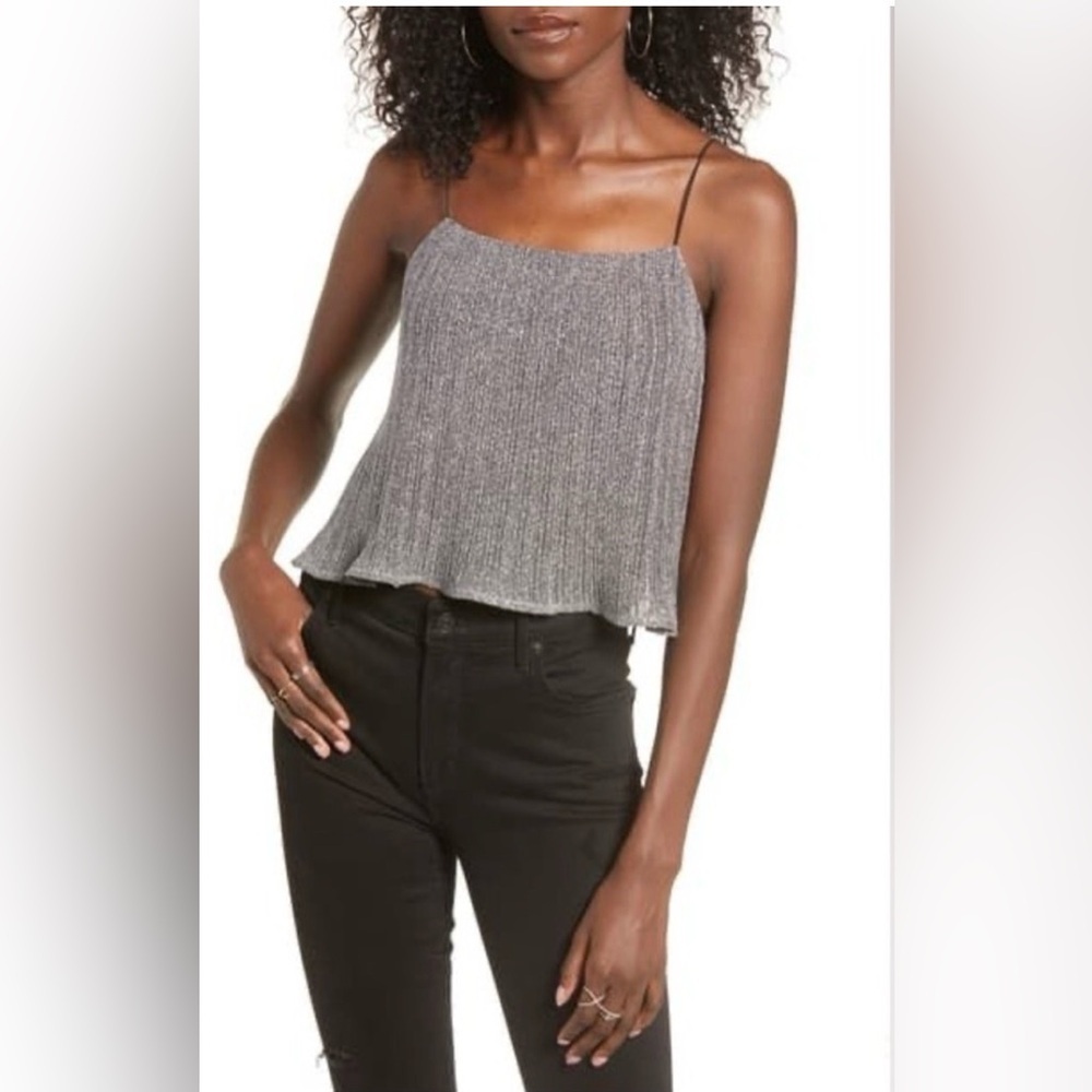 J.O.A Metallic Pleated Camisole, Size Large, NWT